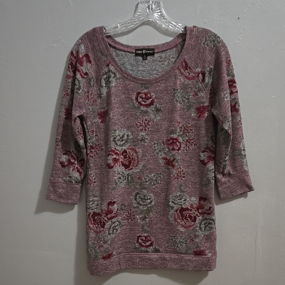 Almost Famous Floral Knit Top - Pink and Gray